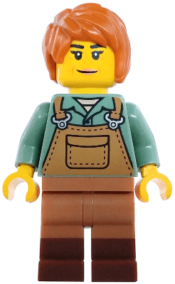 Art Factory Painter - Female, Medium Nougat Overalls over Sand Green Shirt, Medium Nougat Legs with Reddish Brown Boots, Dark Orange Tousled Hair