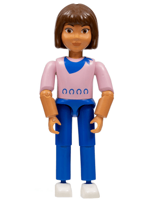 Belville Female, Child Girl (Jennifer) - Blue Pants, Pink Top with Scarf Pattern, Brown Hair, White Shoes (4107500)