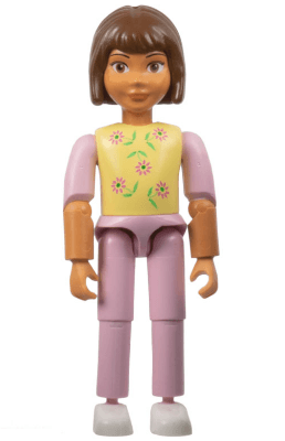 Belville Female, Child Girl  - Pink Pants, Light Yellow Top with Flowers Pattern, Brown Hair, White Shoes (4107484)