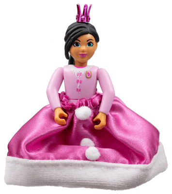 Belville Female - Girl, Bright Pink Top with Fur and Bow Detail, Dark Pink Shoes, Black Hair, Skirt Long, Crown