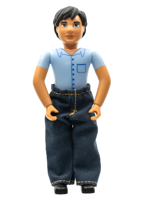 Belville Male - Blue Shorts, Blue Shirt with Buttons & Pocket Pattern, Black Hair, Pants
