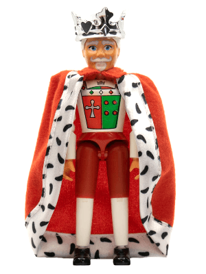 Belville Male, Adult Man (King) - Red Shorts, White Top with Royal Insignia Pattern, White Hair, Black Shoes, Cloak, Crown