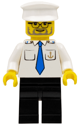 LEGO Boat Captain with Blue Tie and Anchor on Pocket White Hat (boat009) Town / City Minifigure
