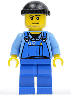 LEGO Overalls with Tools in Pocket Blue Black Knit Cap Smirk and Stubble Beard (boat011) minifigure