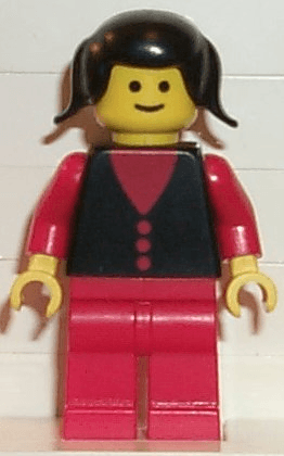 Shirt with 3 Buttons - Red, Red Arms, Red Legs, Black Pigtails Hair