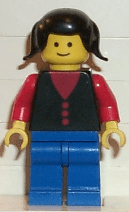 Shirt with 3 Buttons - Red, Red Arms, Blue Legs, Black Pigtails Hair
