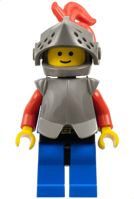 Breastplate - Armor over Blue, Dark Gray Helmet and Visor, Red 3-Feather Plume