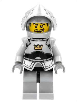 Fantasy Era - Crown Knight Plain with Breastplate, Helmet with Visor, Curly Eyebrows and Goatee, Black Hips, Light Bluish Gray Legs