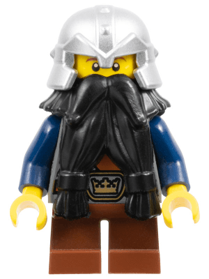Fantasy Era - Dwarf, Black Beard, Metallic Silver Helmet with Studded Bands, Dark Blue Arms