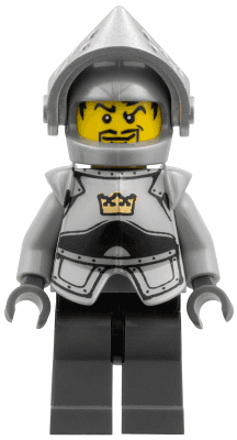 Fantasy Era - Crown Knight Plain with Breastplate, Helmet with Visor, Curly Eyebrows and Goatee, Black Hips, Dark Bluish Gray Legs