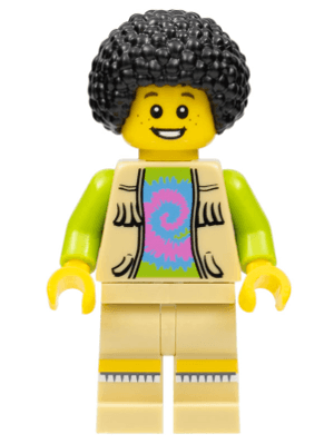 Musician - Male, Vest with Fringe over Lime Top with Pink and Blue Swirl, Black Bushy Hair
