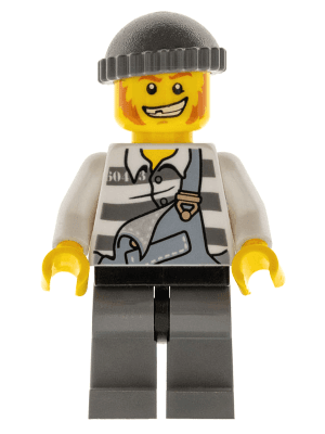 Police - Jail Prisoner Torn Overalls over Prison Stripes, Dark Bluish Gray Legs and Knit Cap