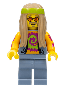 LEGO Flower Child Dark Tan Long Hair Orange Glasses and Tie Dye Shirt (col305) minifigure
