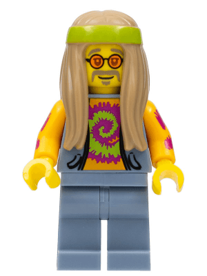 Flower Child, Dark Tan Long Hair, Orange Glasses and Tie Dye Shirt