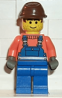 LEGO Overalls with Safety Stripe Blue Brown Cavalry Cap (con005) Town / City Minifigure