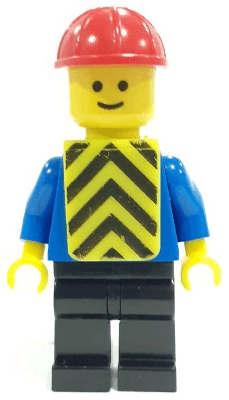 LEGO Plain Blue Torso with Blue Arms Red Construction Helmet Yellow Vest with Black Chevrons (con013) Town / City Minifigure