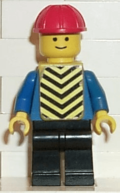 LEGO Plain Blue Torso with Blue Arms Red Construction Helmet Yellow Vest with Black Chevrons (con015s) Town / City Minifigure