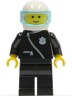 Police - Zipper with Badge, Black Legs, White Helmet, Trans-Light Blue Visor