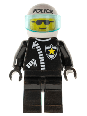 Police - Zipper with Sheriff Star, White Helmet with Police Pattern, Trans-Light Blue Visor