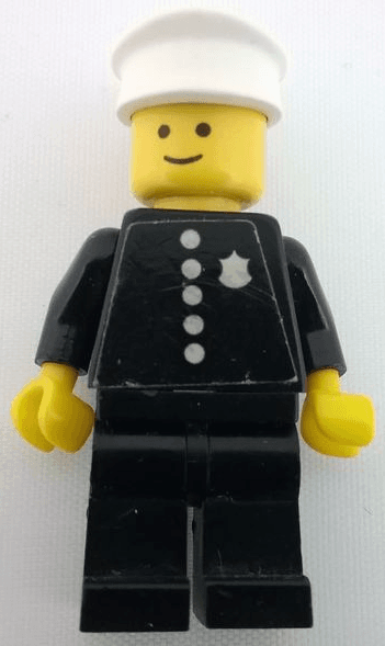 Police - Torso Sticker with 5 Buttons and Badge, Black Legs, White Hat