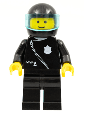 Police - Zipper with Badge, Black Legs, Black Helmet, Trans-Light Blue Visor