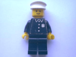 Police - Torso Sticker with 4 Buttons, Badge, and Collar, Black Legs, White Hat