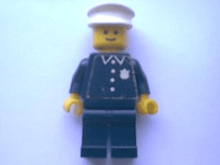 Police - Torso Sticker with 4 Buttons, Badge, and Collar, Black Legs, White Hat