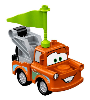 Duplo Tow Mater - Light Bluish Gray Hook Base, Silver Wheels, Lime Flag