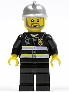 Fire - Reflective Stripes, Black Legs, Silver Fire Helmet, Gray Beard