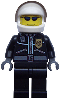 Police - City Leather Jacket with Gold Badge, White Helmet, Trans-Brown Visor, Dark Blue Sunglasses