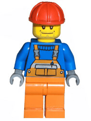 LEGO Overalls with Safety Stripe Orange Red Construction Helmet Straight Smile (cty0011) minifigure