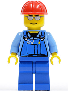 LEGO Overalls with Tools in Pocket Blue Red Construction Helmet Silver Sunglasses (cty0029) Town / City Minifigure