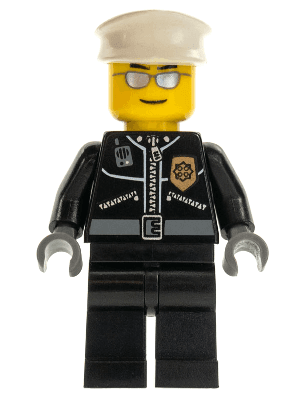 Police - City Leather Jacket with Gold Badge, White Hat, Silver Sunglasses