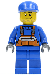 LEGO Overalls with Safety Stripe Orange Blue Cap Smirk and Stubble Beard (cty0042) minifigure