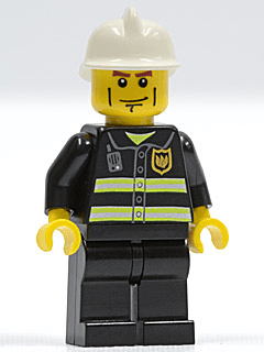 Fire - Reflective Stripes, Black Legs, White Fire Helmet, Cheek Lines, Yellow Hands