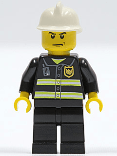 Fire - Reflective Stripes, Black Legs, White Fire Helmet, Angry Eyebrows
