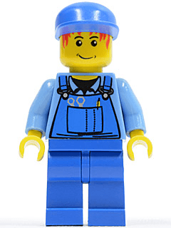 LEGO Overalls with Tools in Pocket Blue Blue Cap Messy Red Hair (cty0050) Town / City Minifigure