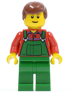 LEGO Overalls Farmer Green Reddish Brown Male Hair Reddish Brown Eyebrows (cty0058b) Town / City Minifigure