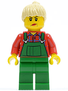 LEGO Overalls Farmer Green Tan Ponytail Hair (cty0059) Town / City Minifigure