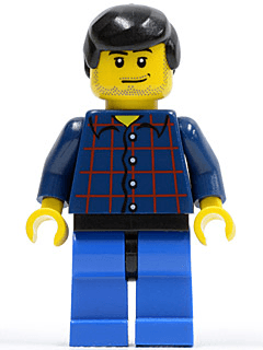 Plaid Button Shirt, Blue Legs, Black Male Hair, Smirk and Stubble Beard