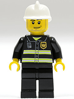 Fire - Reflective Stripes, Black Legs, White Fire Helmet, Smirk and Stubble Beard