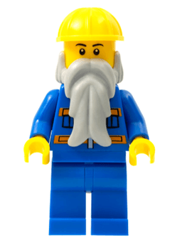 LEGO Blue Jacket with Pockets and Orange Stripes Beard Yellow Construction Helmet Black Eyebrows (cty0123a) minifigure