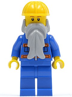LEGO Blue Jacket with Pockets and Orange Stripes Beard Yellow Construction Helmet Reddish B (cty0123b) Town / City Minifigure