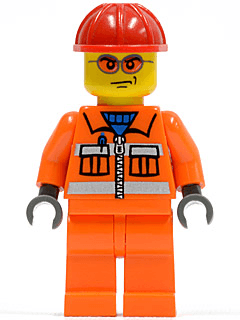 Construction Worker - Orange Zipper, Safety Stripes, Orange Arms, Orange Legs, Red Construction Helmet, Orange Glasse