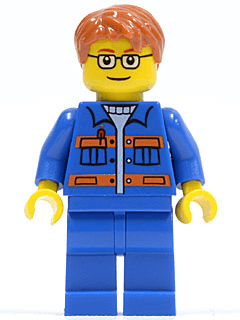 LEGO Blue Jacket with Pockets and Orange Stripes Dark Orange Short Tousled Hair Brown Eyebrows Glasses (cty0140) minifigure