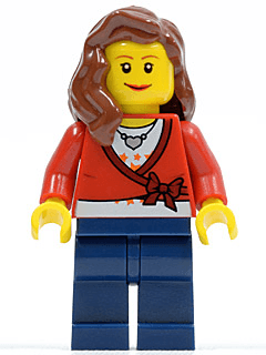 LEGO Sweater Cropped with Bow Heart Necklace Reddish Brown Female Hair over Shoulder (cty0143) Town / City Minifigure