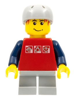 LEGO Skateboarder Red Shirt with Silver Logos Light Bluish Gray Short Legs Male Messy Red Hair (cty0147) minifigure