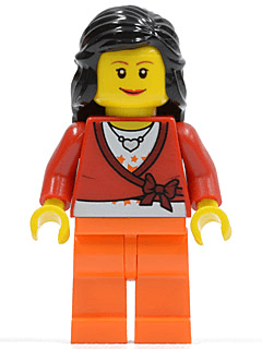 LEGO Sweater Cropped with Bow Heart Necklace Black Female Hair Mid-Length (cty0149) minifigure