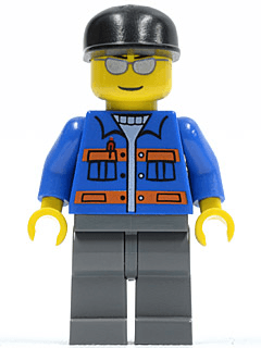 LEGO Blue Jacket with Pockets and Orange Stripes Black Cap Silver Sunglasses (cty0150) Town / City Minifigure