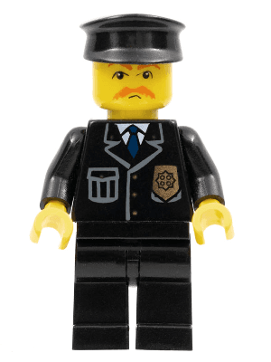 Police - City Suit with Blue Tie and Badge, Black Legs, Brown Moustache, Black Hat
